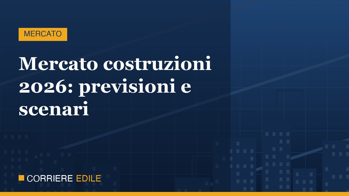 Panorama di cantieri edili e gru in una città italiana, andamento mercato costruzioni 2026